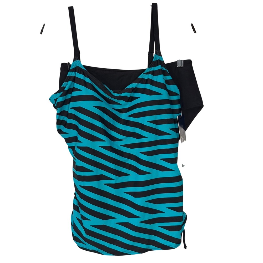 Ocean Dream Signature Teal Black Zebra Tankini Swimsuit Set Size 12 NWT